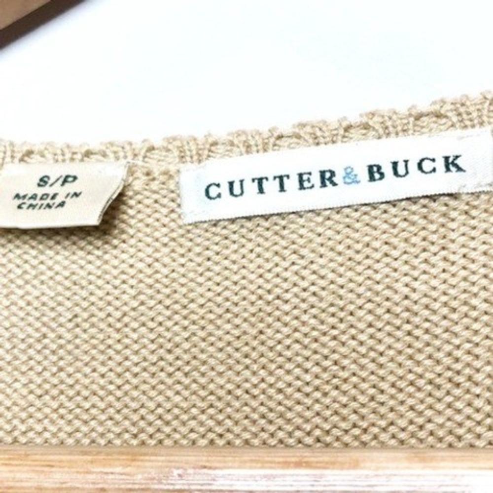 Cutter & Buck Tan Beige V-Neck Chevron Pointelle Knit Sweater Womens Vest Size S - Picture 6 of 8
